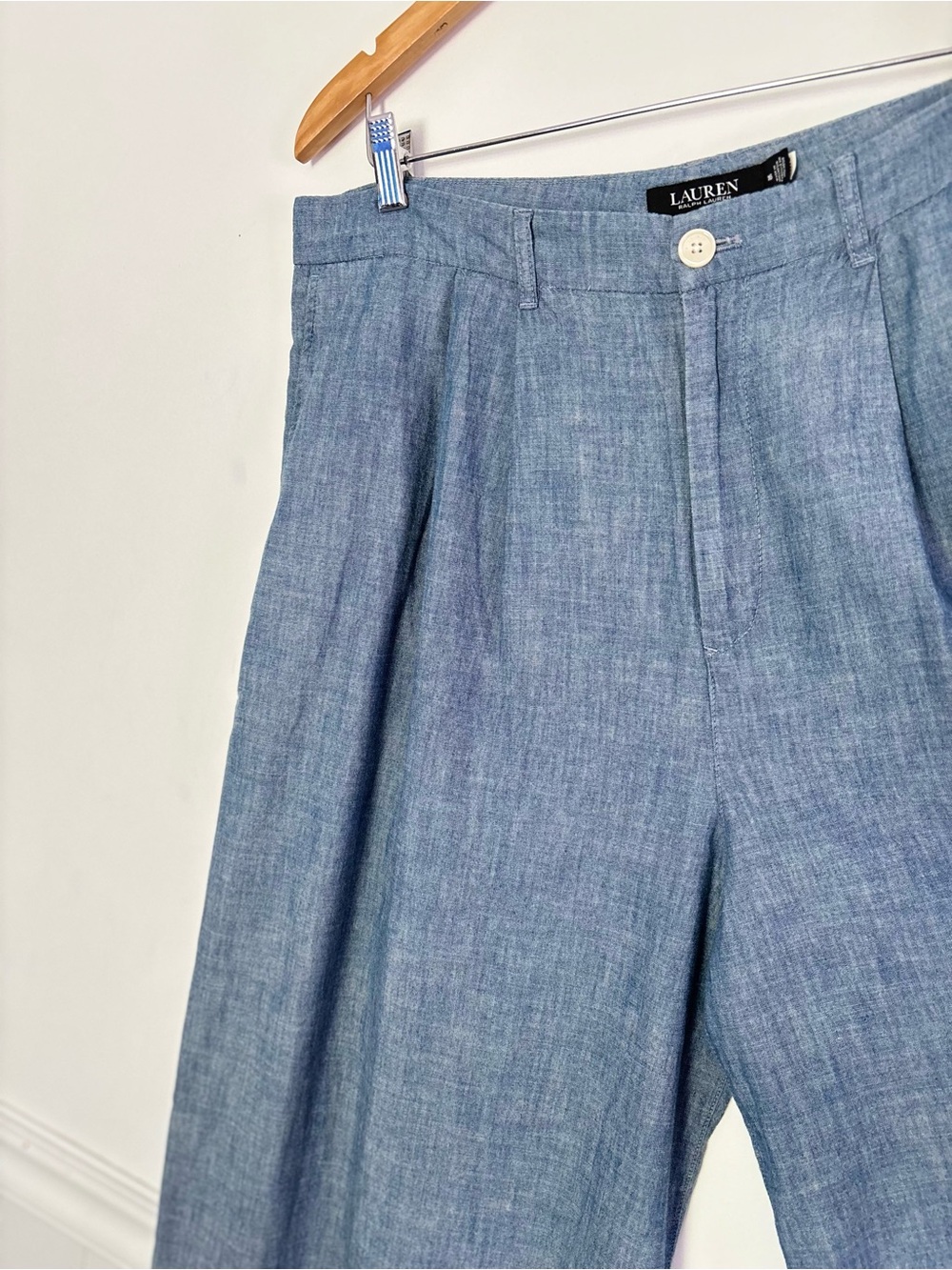 Lauren Ralph Lauren Pleated Chambray Wide Leg Pants Size 16 NEW Classic L64 - Picture 5 of 15